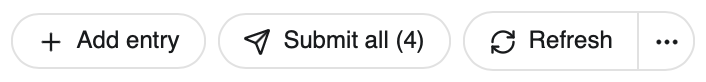 The timesheet's buttons: Add entry, Submit all with four entries ready, and Refresh.